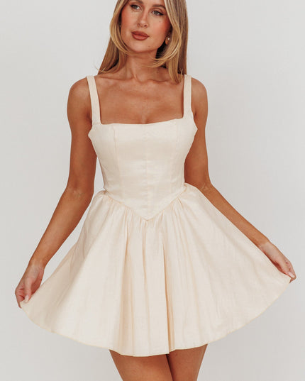 Cream Square Neck Flared Mini Dress