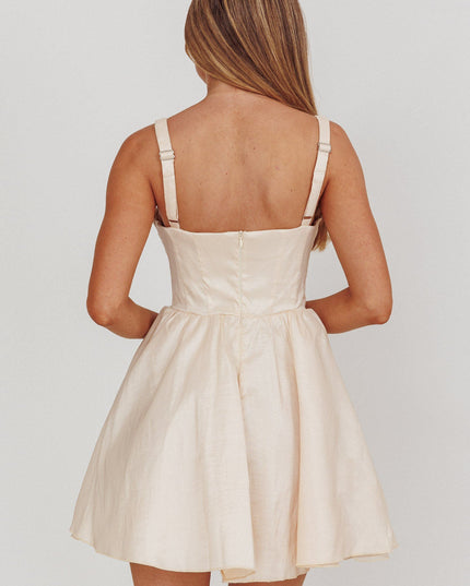 Cream Square Neck Flared Mini Dress