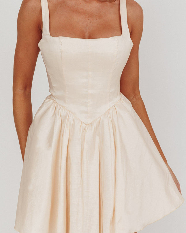 Cream Square Neck Flared Mini Dress