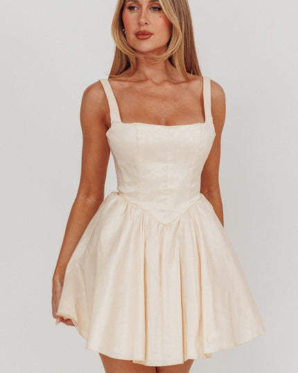 Cream Square Neck Flared Mini Dress