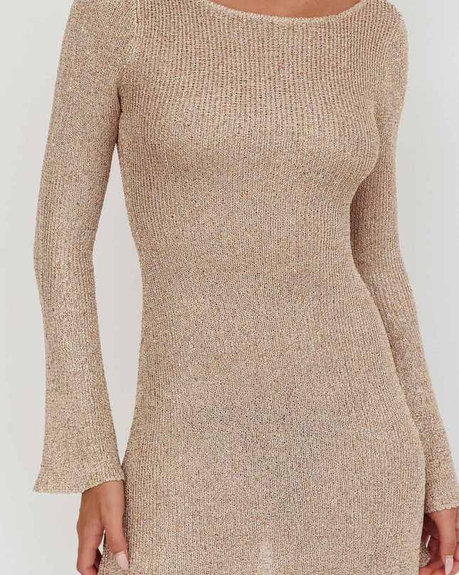 Gold Scoop Back Sequin Knit Mini Dress