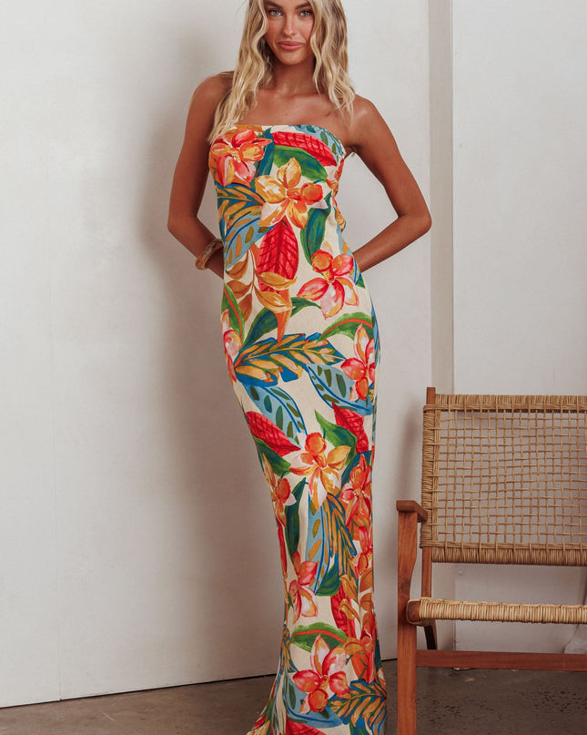 Paradise Tied Cowl Back Maxi Dress Botanical