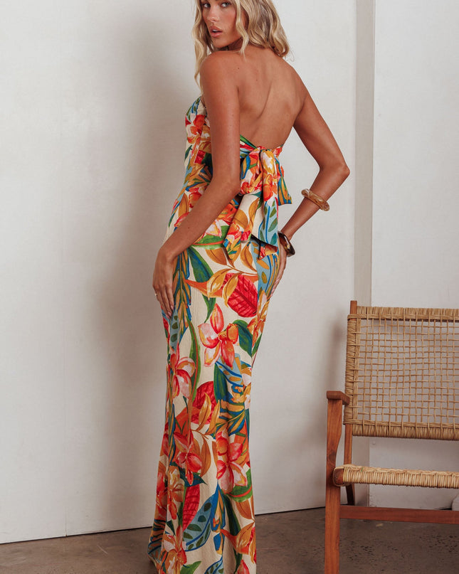Paradise Tied Cowl Back Maxi Dress Botanical