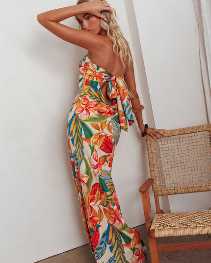 Paradise Tied Cowl Back Maxi Dress Botanical
