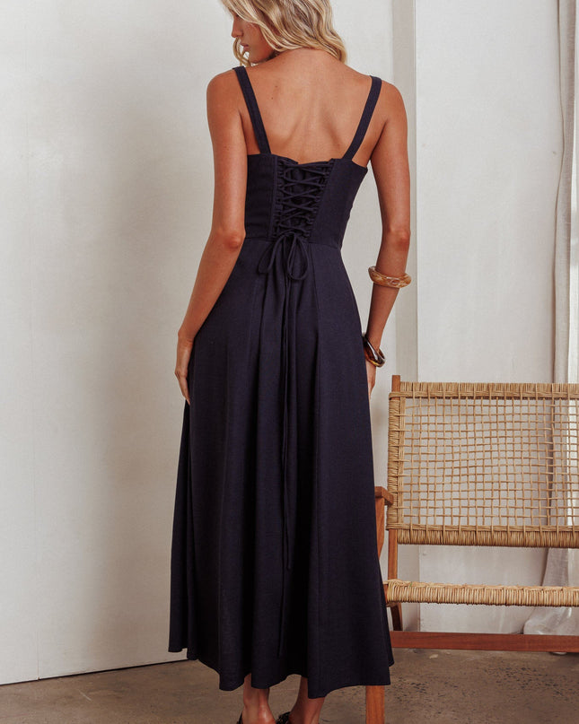 Navy Tied Bust Lace-Up Maxi Dress