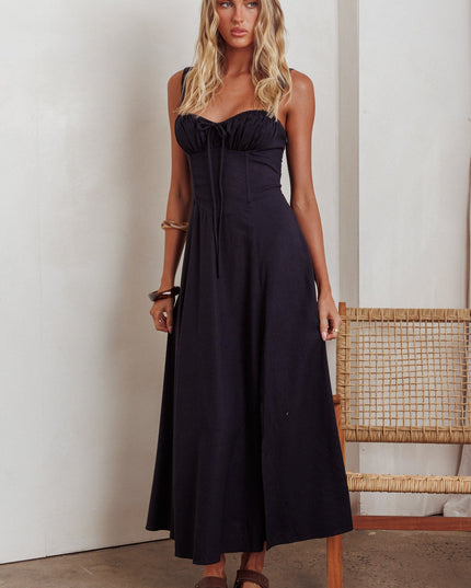 Navy Tied Bust Lace-Up Maxi Dress
