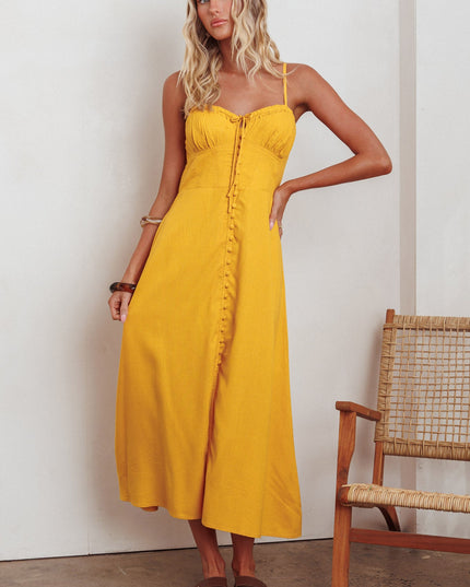 Marigold Back Together Button Front Midi Dress