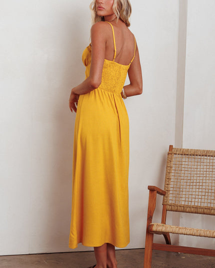 Marigold Back Together Button Front Midi Dress