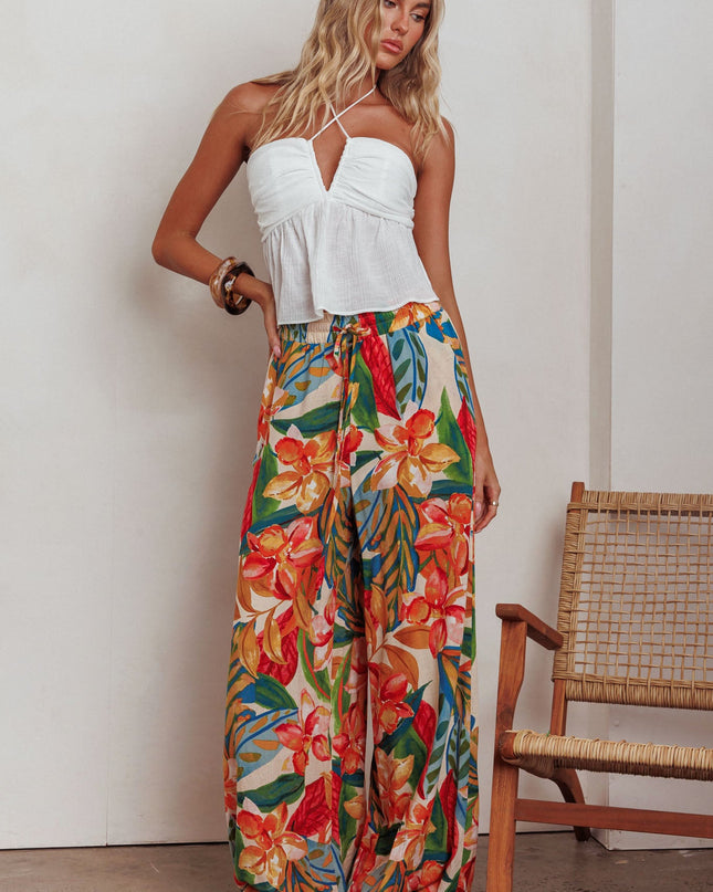 Wide Leg Drawstring Pants Botanical