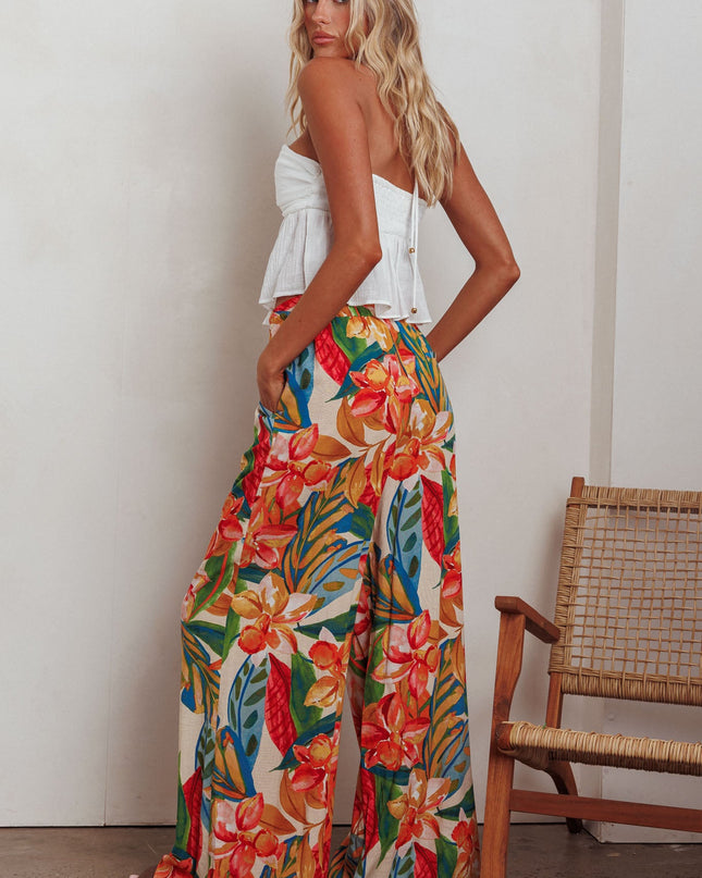 Wide Leg Drawstring Pants Botanical