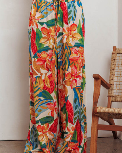 Wide Leg Drawstring Pants Botanical