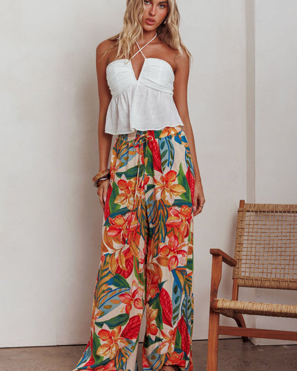 Wide Leg Drawstring Pants Botanical