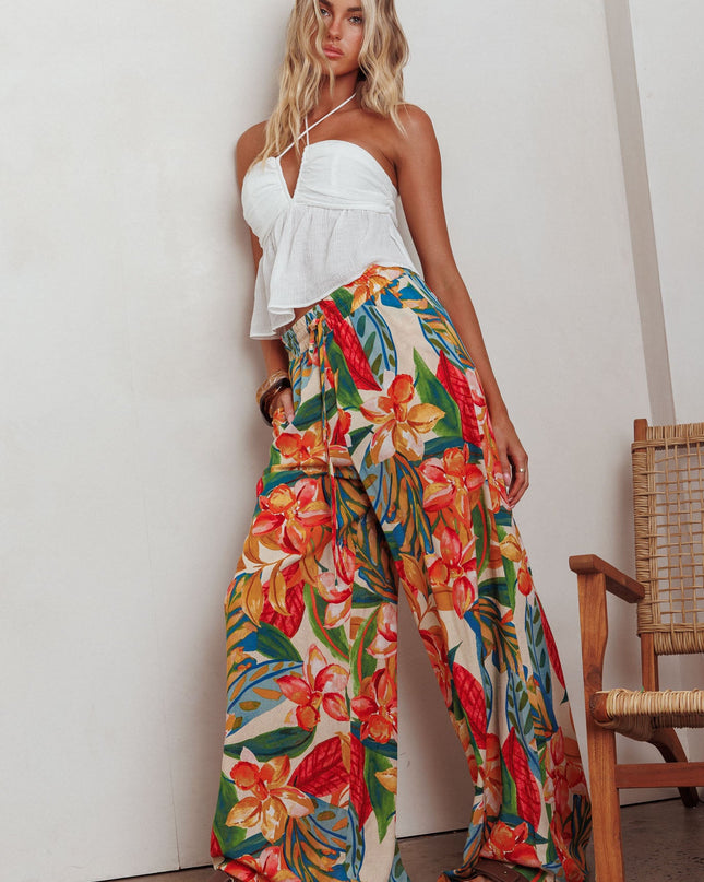 Wide Leg Drawstring Pants Botanical