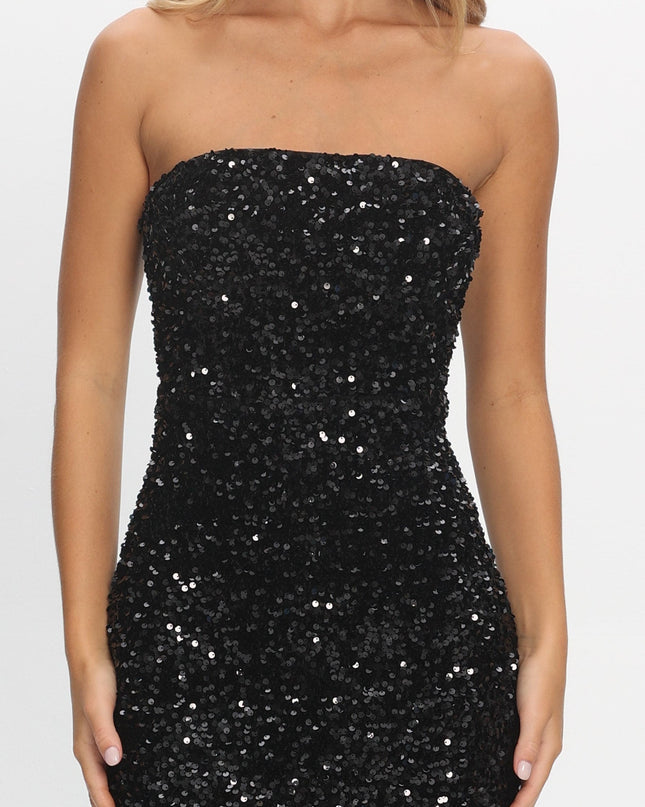 Black Tassel Trim Midi Dress Sequin