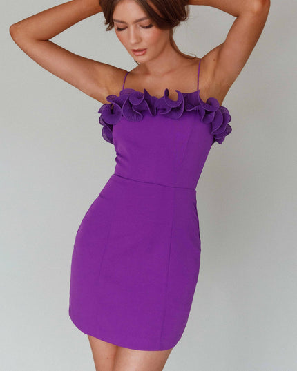 Purple Frill Neckline Mini Dress
