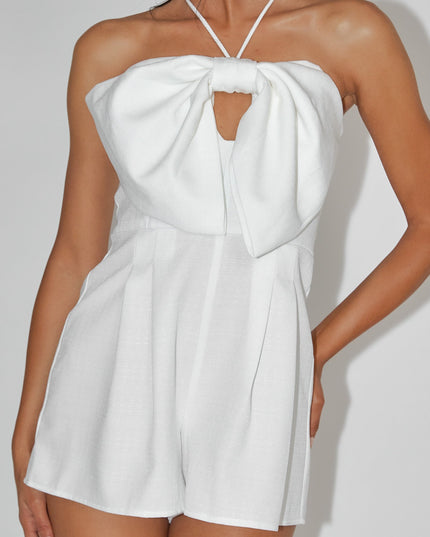 White Bow Bust Romper