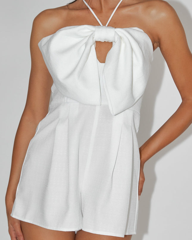 White Bow Bust Romper