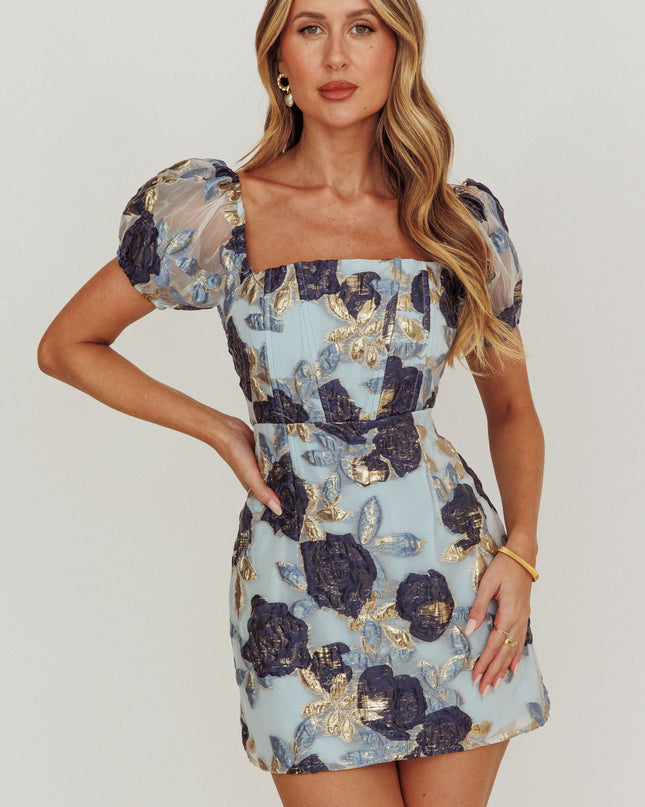 Blue Dream Puff Sleeves Mini Dress