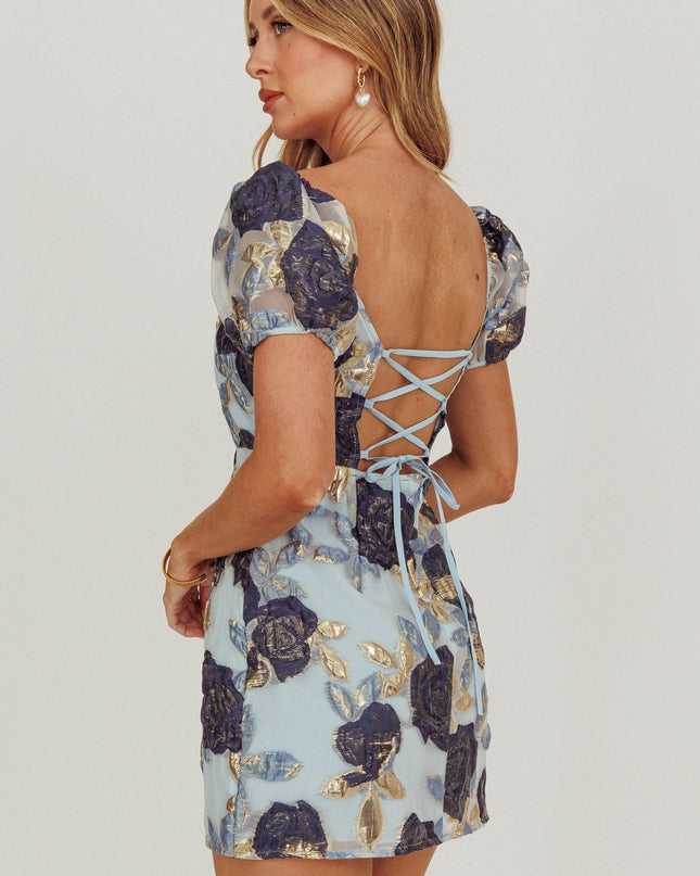Blue Dream Puff Sleeves Mini Dress