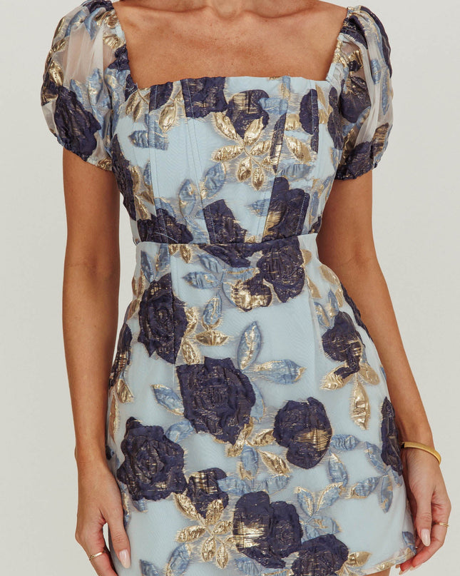 Blue Dream Puff Sleeves Mini Dress