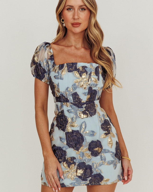 Blue Dream Puff Sleeves Mini Dress