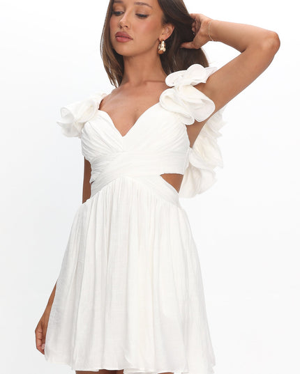 Off White Lace-Up Back Mini Dress