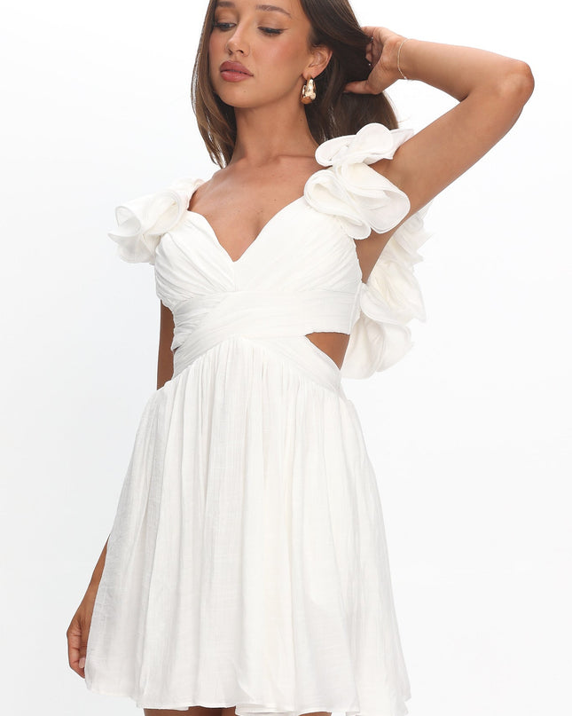 Off White Lace-Up Back Mini Dress