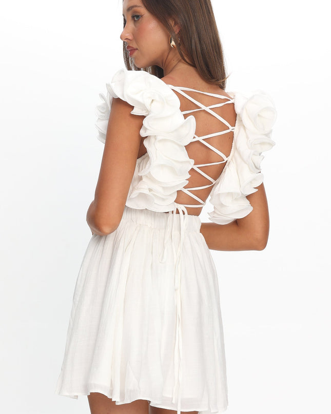 Off White Lace-Up Back Mini Dress