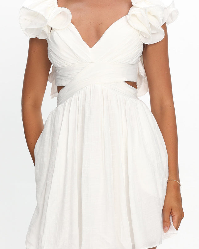Off White Lace-Up Back Mini Dress