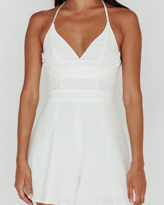 White Lace-Up Back Romper