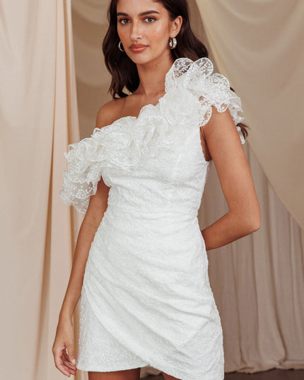 White One-Shoulder Ruffle Mini Dress