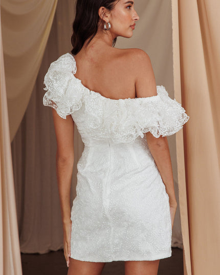 White One-Shoulder Ruffle Mini Dress