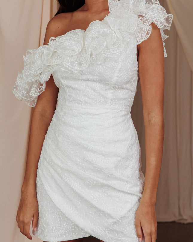 White One-Shoulder Ruffle Mini Dress