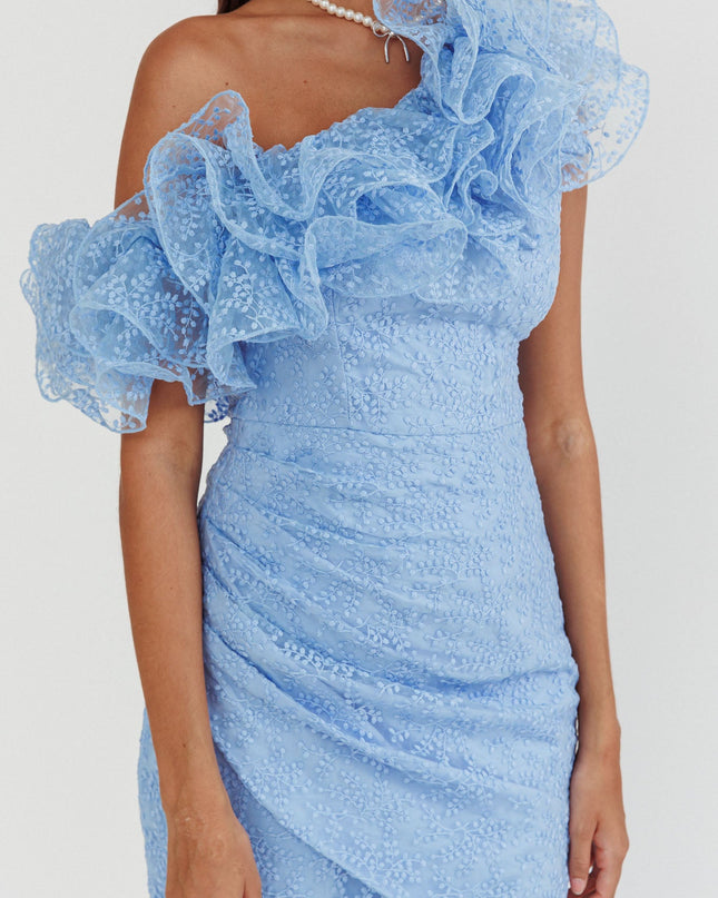 Baby Blue One-Shoulder Ruffle Mini Dress
