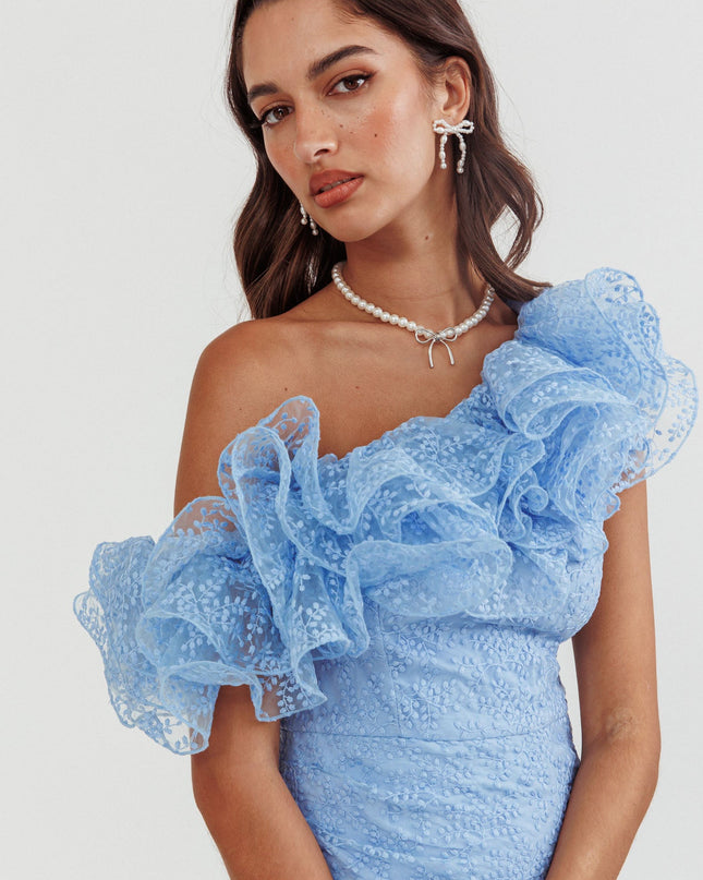 Baby Blue One-Shoulder Ruffle Mini Dress