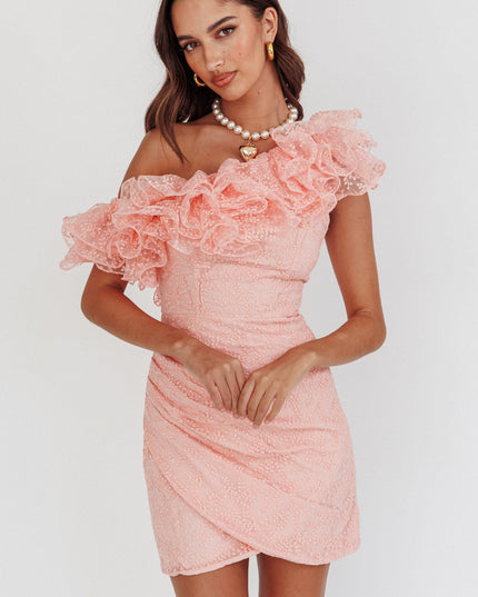 Blush One-Shoulder Ruffle Mini Dress