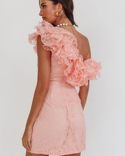 Blush One-Shoulder Ruffle Mini Dress