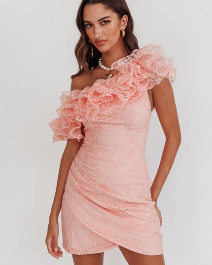 Blush One-Shoulder Ruffle Mini Dress