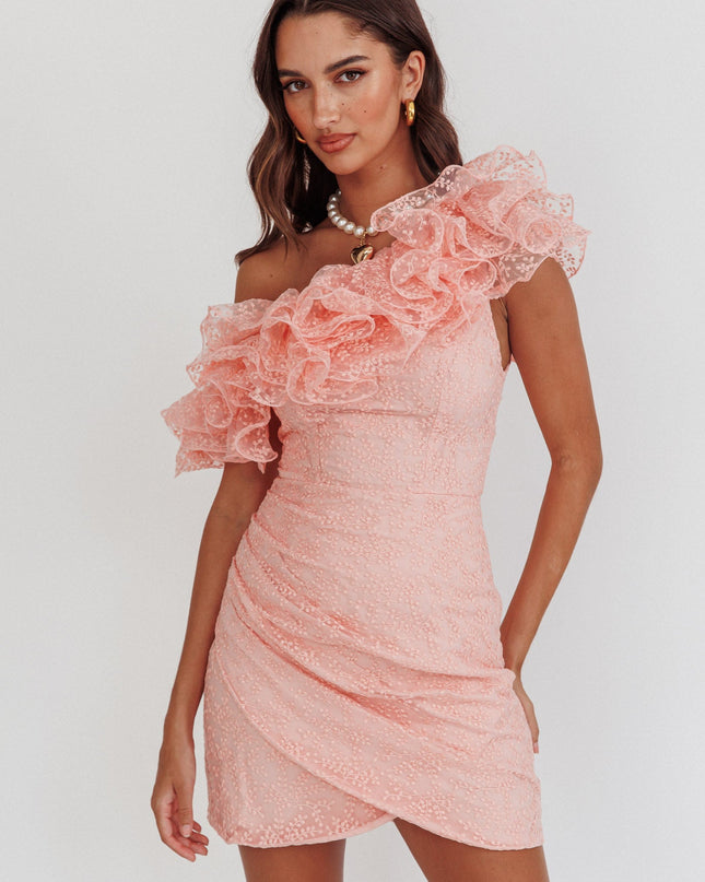 Blush One-Shoulder Ruffle Mini Dress