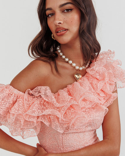 Blush One-Shoulder Ruffle Mini Dress