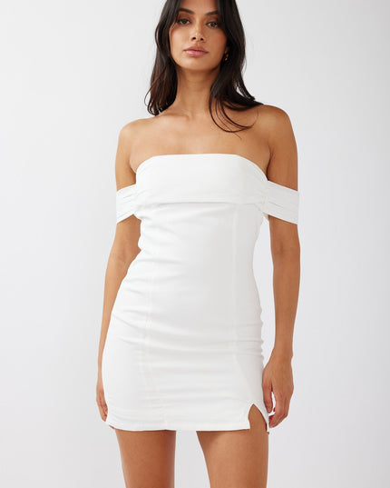 Off White Off-Shoulder Mini Dress