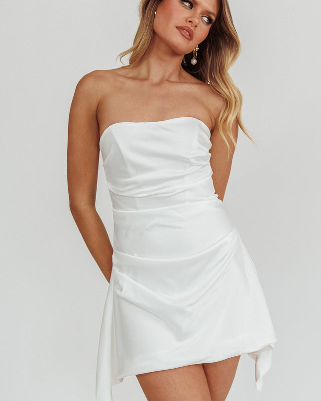 White Strapless Ruched Mini Dress