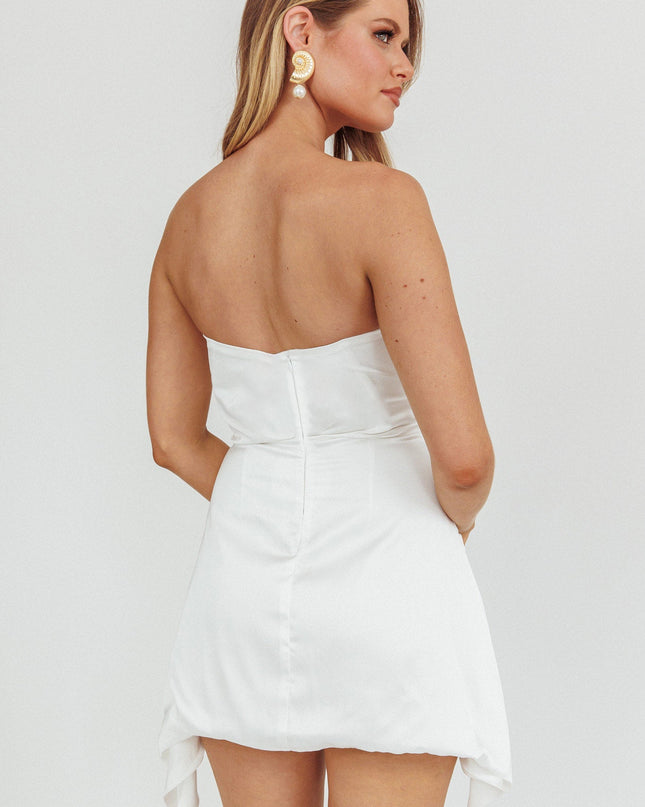 White Strapless Ruched Mini Dress
