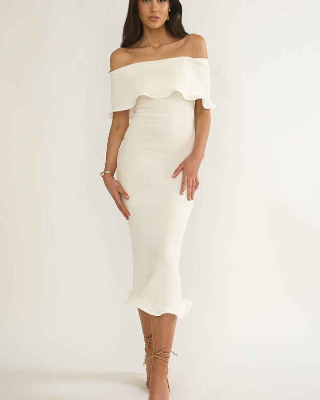 Ivory Off-Shoulder Midi Dress