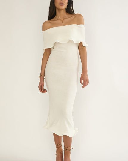 Ivory Off-Shoulder Midi Dress
