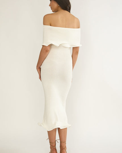 Ivory Off-Shoulder Midi Dress