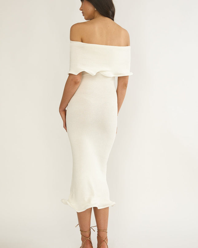 Ivory Off-Shoulder Midi Dress