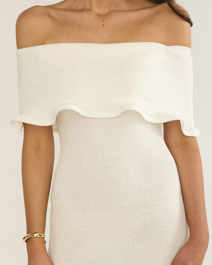 Ivory Off-Shoulder Midi Dress