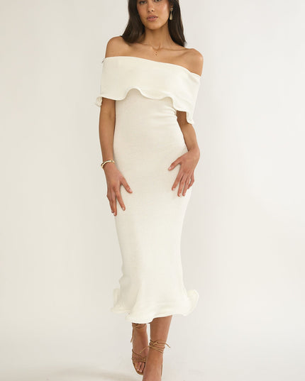Ivory Off-Shoulder Midi Dress