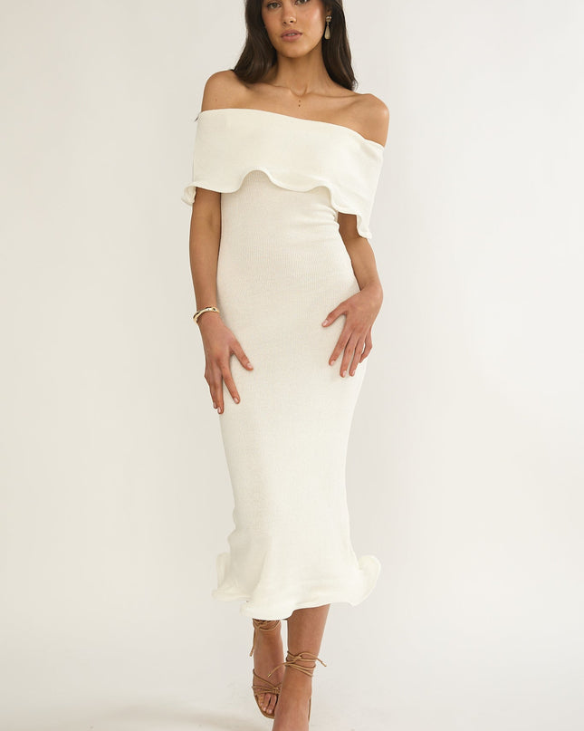 Ivory Off-Shoulder Midi Dress